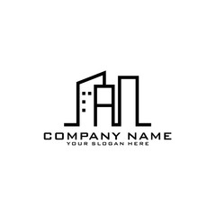 Letter AN With Building For Construction Company Logo