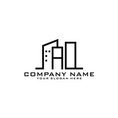 Letter AO With Building For Construction Company Logo