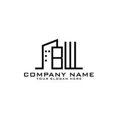 Letter BW With Building For Construction Company Logo