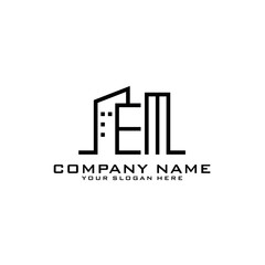Letter EM With Building For Construction Company Logo