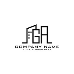 Letter GA With Building For Construction Company Logo