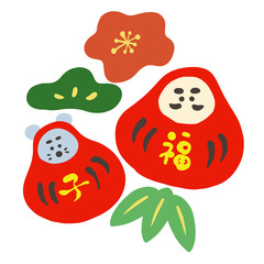 富士山 ネズミ 波 雲 筆文字の手描きイラスト素材セット ベクター 子年 年賀状 正月 和 Wall Mural Kimiko