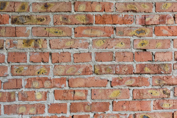 an old wall of cracked red brick