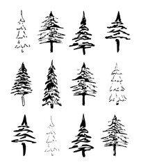 set of christmas trees isolated on white background