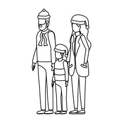 parents couple and son with christmas hats characters