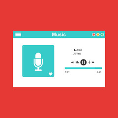 Music player app interface vector color template. Media player navigation screen. Flat UI, GUI. Playing audio, radio