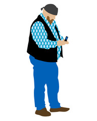 Man with smartphone on white background