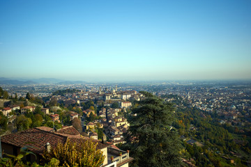 Fototapeta na wymiar Bergamo Panorama from Upper City (CittÃ Alta), Bergamo, Lombardy, Italy, Europe