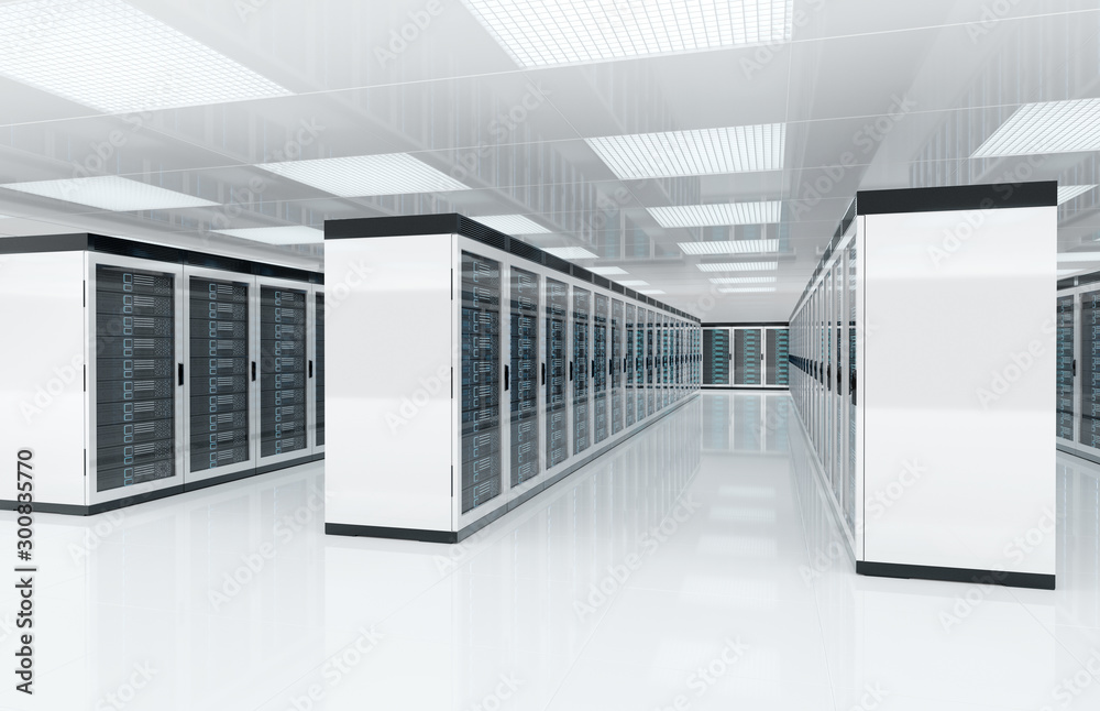 Aufkleber White servers center room with computers and storage systems 3D rendering