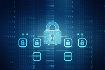 2d illustration Safety concept: Closed Padlock on digital background