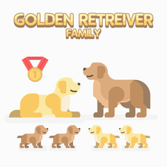 Golden Retreiver Family Set Flat Vector