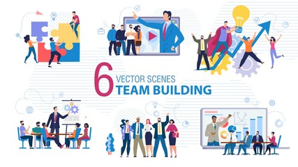 Business Team Building Flat Vector Scenes Set