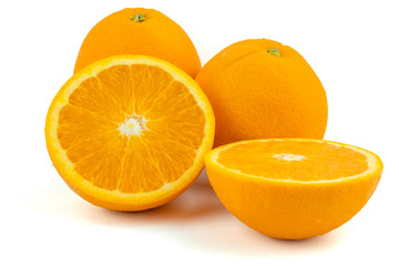 Fresh navel oranges isolated on white background. Save with clipping path.