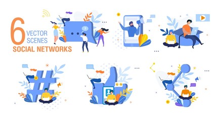 Fototapeta premium People in Social Network Flat Vector Concepts Set