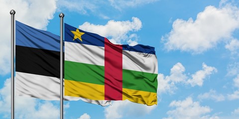 Estonia and Central African Republic flag waving in the wind against white cloudy blue sky together. Diplomacy concept, international relations.