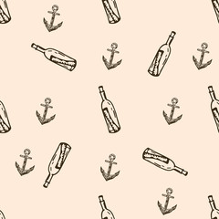 Marine pattern. Pirates doodle, seamless sea background. Ocean texture.