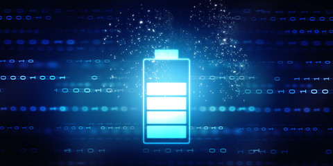 2d rendering Electrical energy and power supply source concept, accumulator battery with charging level indicator    