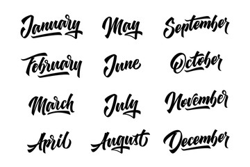 12 month. Handwritten lettering months of year.