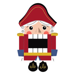 Nutcracker. Vector drawing on a white background. Christmas tree toy. Fairytale character.