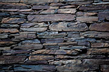 Detail of dry stone walling with slate