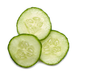 fresh cucumber slice, isolated on a white background. top view