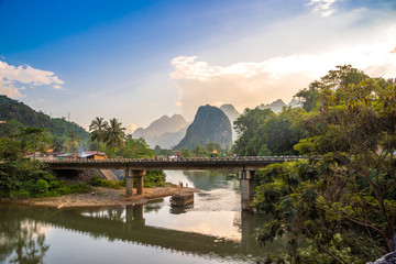 Fototapeta na wymiar Travel concept of vang Vieng, Laos