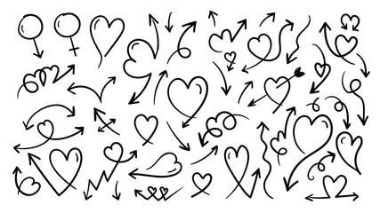 Love arrow, Vector hand drawn arrows set for valentine and wedding doodle style decoration.