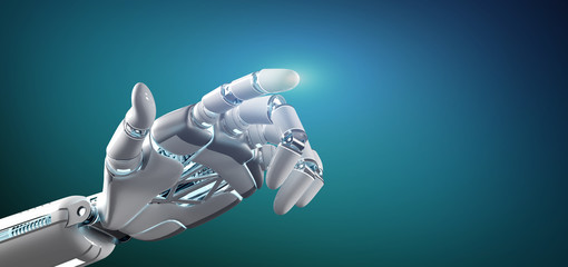 Cyborg robot hand on an uniform  background 3d rendering - obrazy, fototapety, plakaty