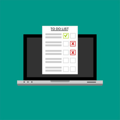 To Do List text on computer.Isolated vector illustration in flat style. Design for web site, banners, infographics