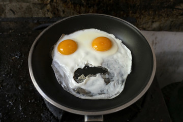 Fried egg, Cholesterol risk heart attack, Skull - Halloween concept