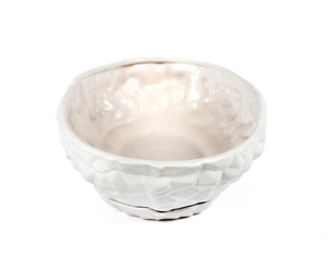 Empty ceramic white flower pot for succulents and bonsai isolated on white background