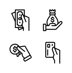 Money and hand, investment, asset, money, cash, profit, interest, finance icons set. Vector line icon