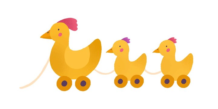 Toy hen and chicken babies vector illustration