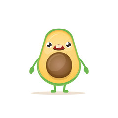 cartoon happy avocado character isolated on white background. vector fruit funky character