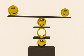 Balance with several balls, 3D illustration