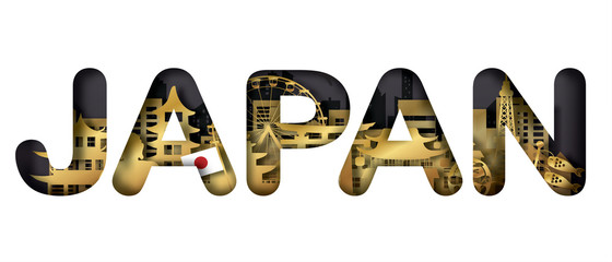 Tokyo, Japan Travel postcard , poster, tour advertising of world famous landmarks in paper cut style.