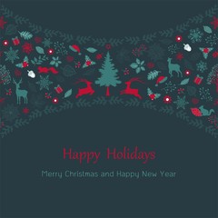 Merry Christmas and happy new year with vintage holiday elements for greeting card or background
