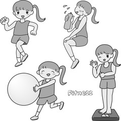 4 poses for women facing left, set fitness exercise at the gym