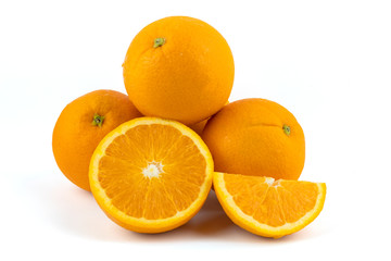 Fresh navel oranges isolated on white background. Save with clipping path.
