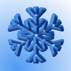 Vector 3d snowflake icon siolated on gradient blue background.