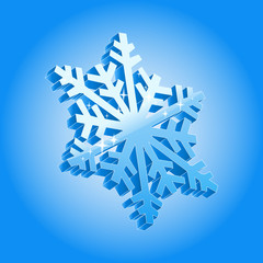 3d snowflake isolated on blue gradient background.