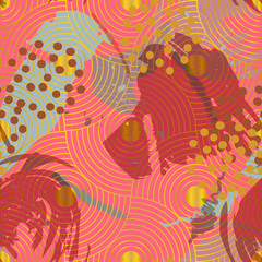 Fototapeta na wymiar Asian colorful abstract vector seamless pattern. Paint splashes and brush strokes in warm colors , inspired by oriental fabrics and textiles create modern expressive background