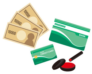 通帳 銀行 お金 一万円 カード キャッシュカード Wall Mural Nisi