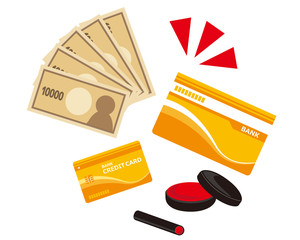 通帳 銀行 お金 一万円 カード キャッシュカード Wall Mural Nisi