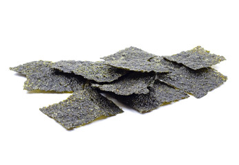 Crispy nori seaweed frame on a white background.