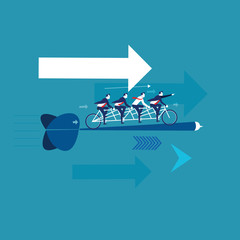  Business people going to target with arrow, vector illustration. Target Arrow - Flat Success Business Concept