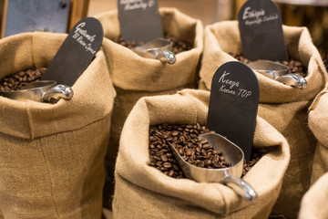 coffee beans in bag isolated