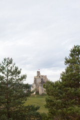Landscape of limestone cliffs of the Krakow-Czestochowa Upland. Cliffs in Mirow in sunny weather.