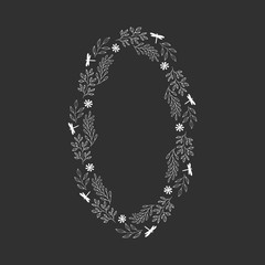 Oval hand drawn floral wreath. Elegant wedding frames. Ellipse vintage borders. Vector isolated illustration.