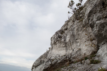 Jurassic Krakow-Czestochowa Upland. Rocky limestone massif mountain landscape on a sunny day.